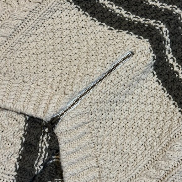 L.L. Bean Signature Cotton Fisherman Cable Knit Striped Tunic Sweater Size Zip L - Picture 7 of 11